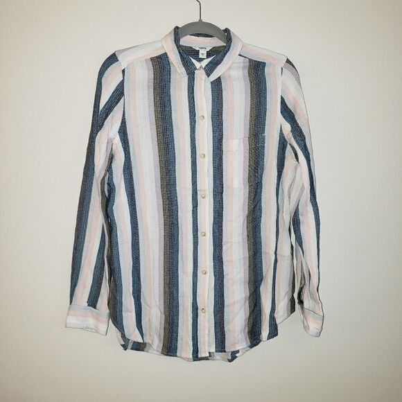 SONOMA VERTICAL STRIPE LIGHTWEIGHT  BAGGY BUTTON DOWN SHIRT SIZE MEDIUM - Picture 1 of 6